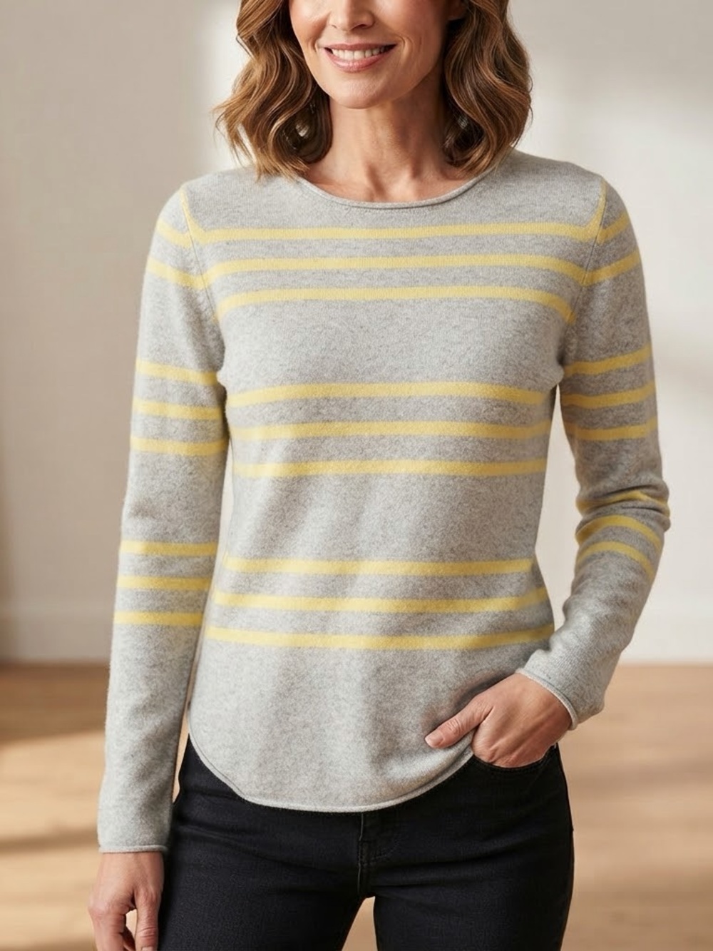 Brodie Cashmere Two-Tone Boxy Stripe Jumper